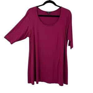 Eileen Fisher Woman 1X Stretch Knit Tunic Raspberry 1/2 Sleeve Round neck Pullov